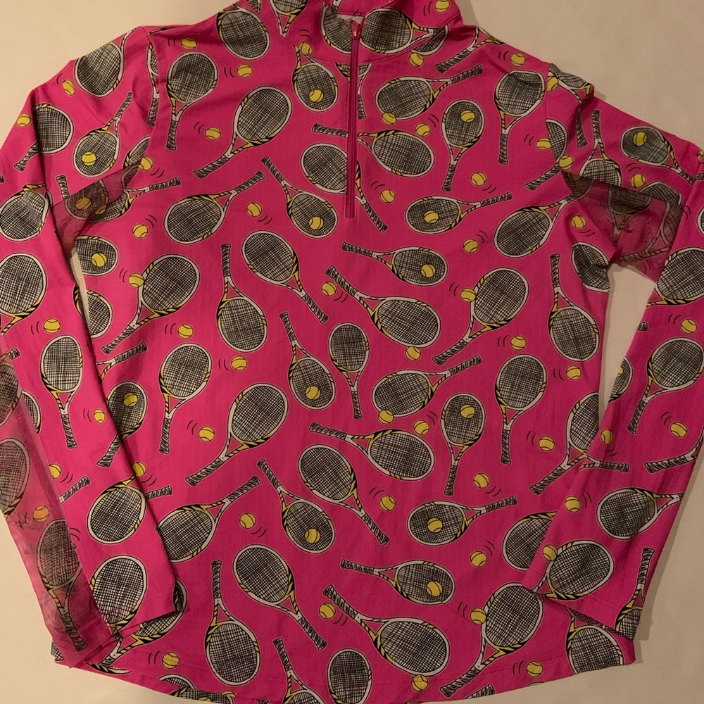 IBKUL Venus Hot Pink Tennis Racket Print Women's Top Size Medium Long Sleeved - Picture 3 of 10